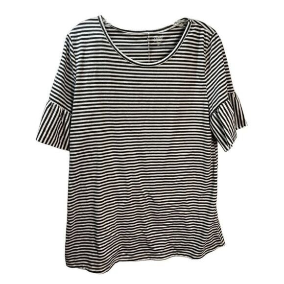 Women's Stripe Round Neck Loose Fit Flared Sleeve Blouse Tee Top - Picture 1 of 4